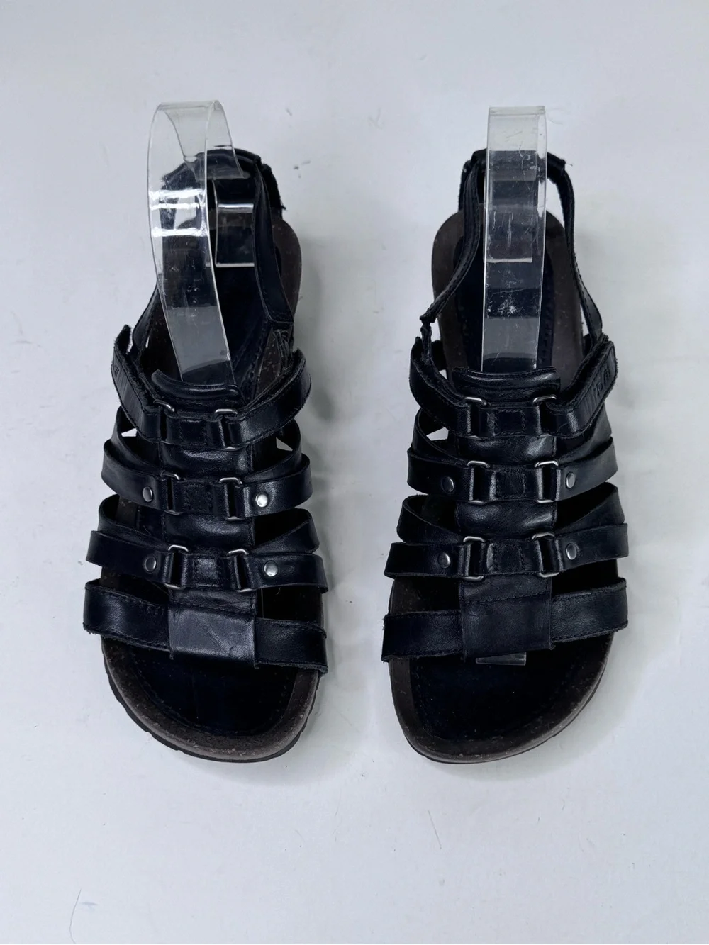 Teva Black Multi-Strap Wedge Sandals leather size 7.5